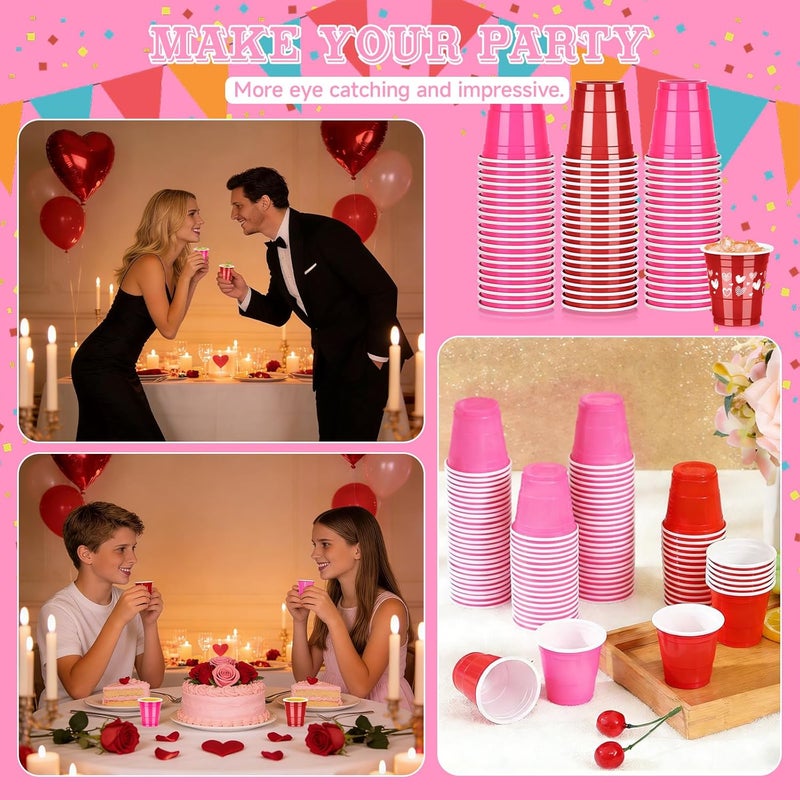 Pineburg 100Pack 2oz Valentine's Day Shot Glasses,Red Pink Valentine Plastic Cups,Disposable cups for Anniversary Wedding Gifts Mom Girlfriend Valentine's Day Supplies(Red Pink) - Image 5